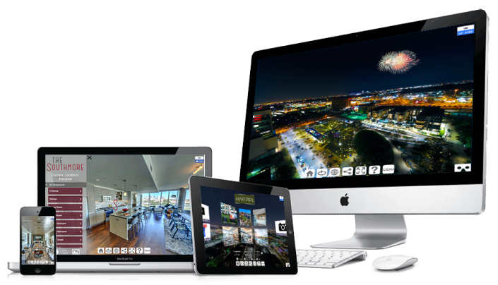 Go Virtual Pro Services Four Different Apple Devices Displaying Virtual Tours